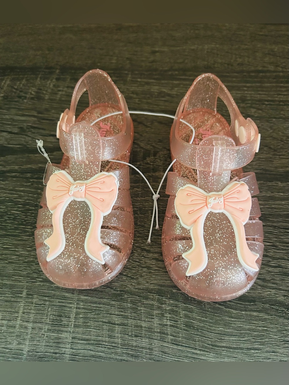Juicy Couture Glitter Pink Jelly Sandals with Bow Accents